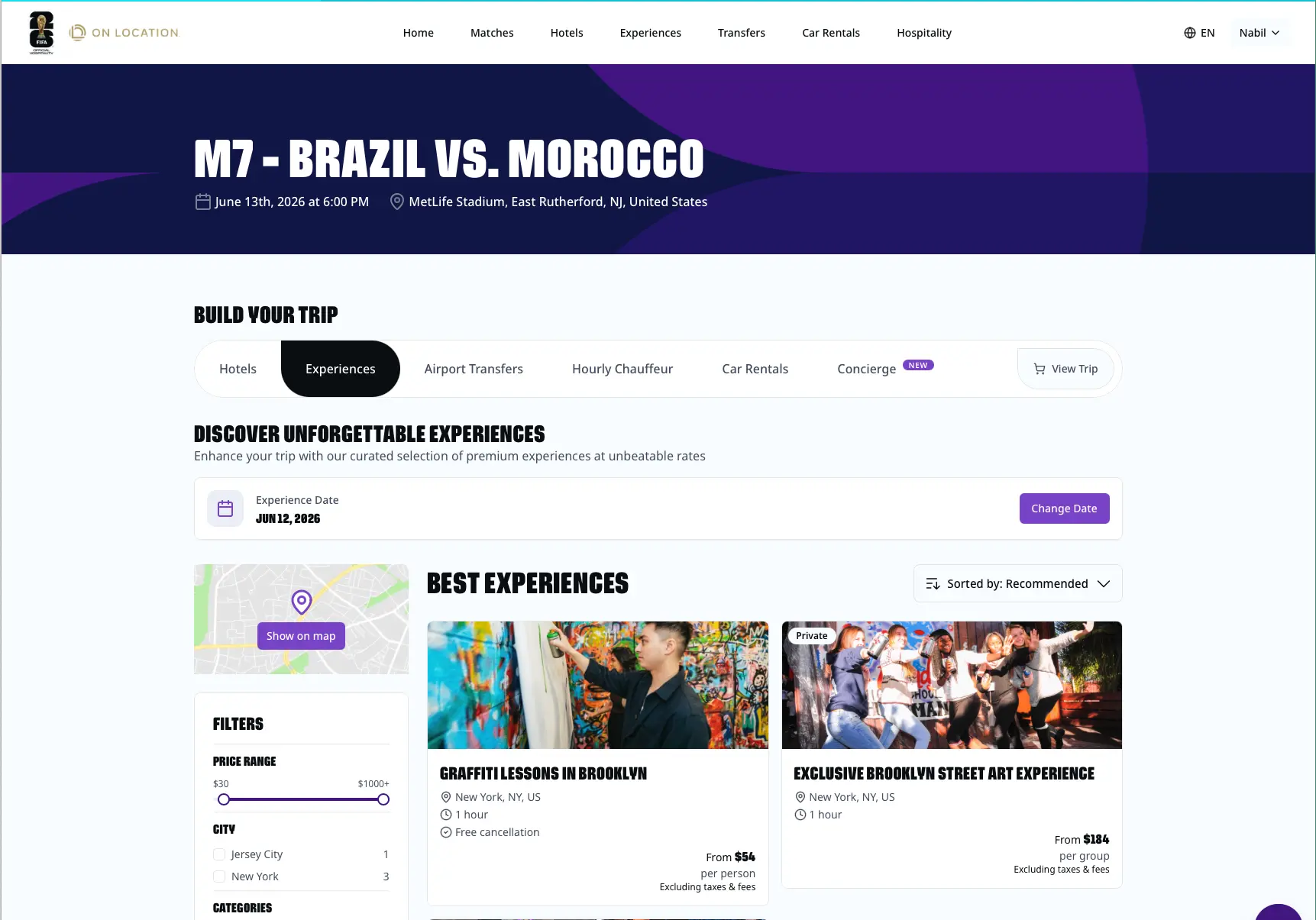 FIFA WC 2026 platform — experiences