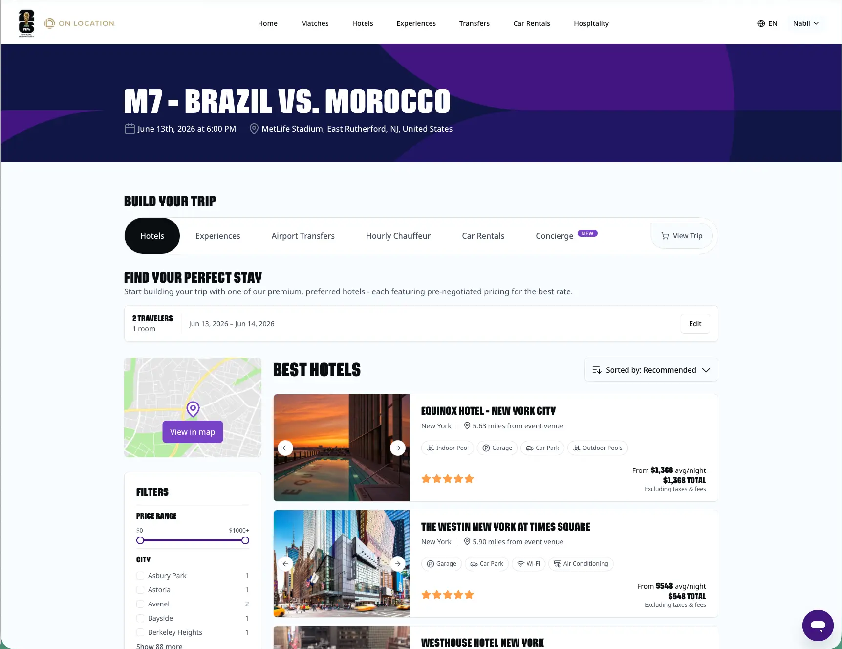 FIFA WC 2026 platform — hotels