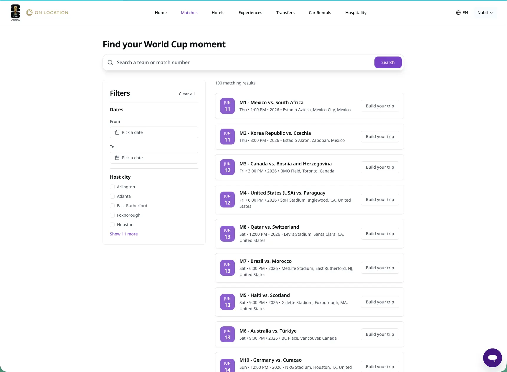 FIFA WC 2026 platform — matches