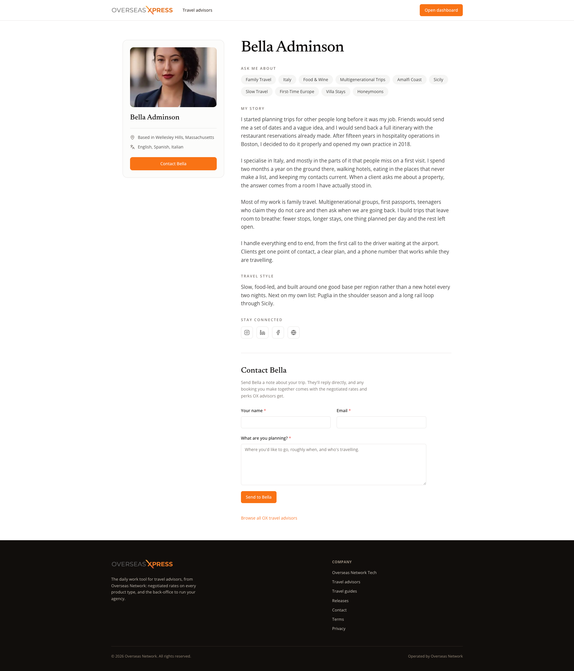 OX advisor public profile page